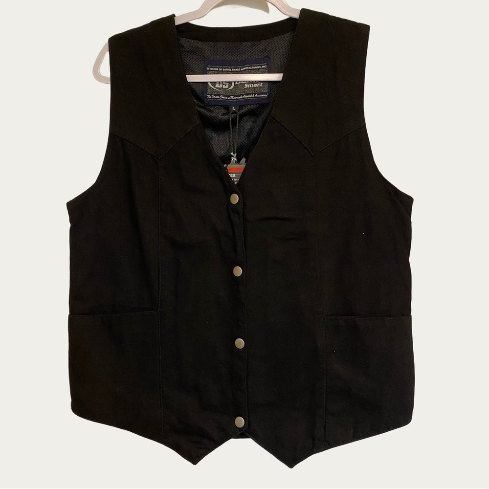 Daniel Smart DM951 Women’s Black Denim Snap Vest with Deep Pockets - Large